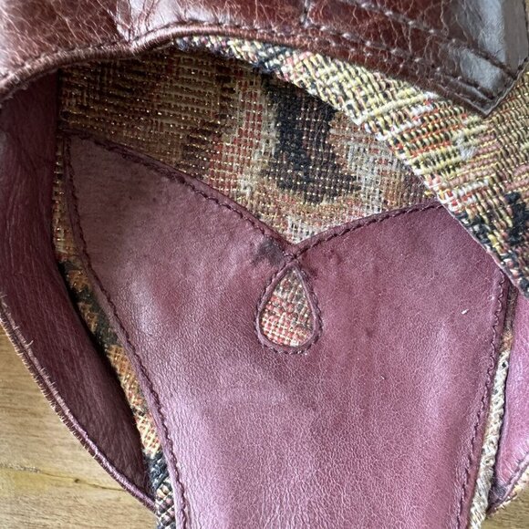 Kenzie Rachelle Burgundy Brocade Brown Platform Ankle Strap Peep Toe Sandal - Picture 16 of 17